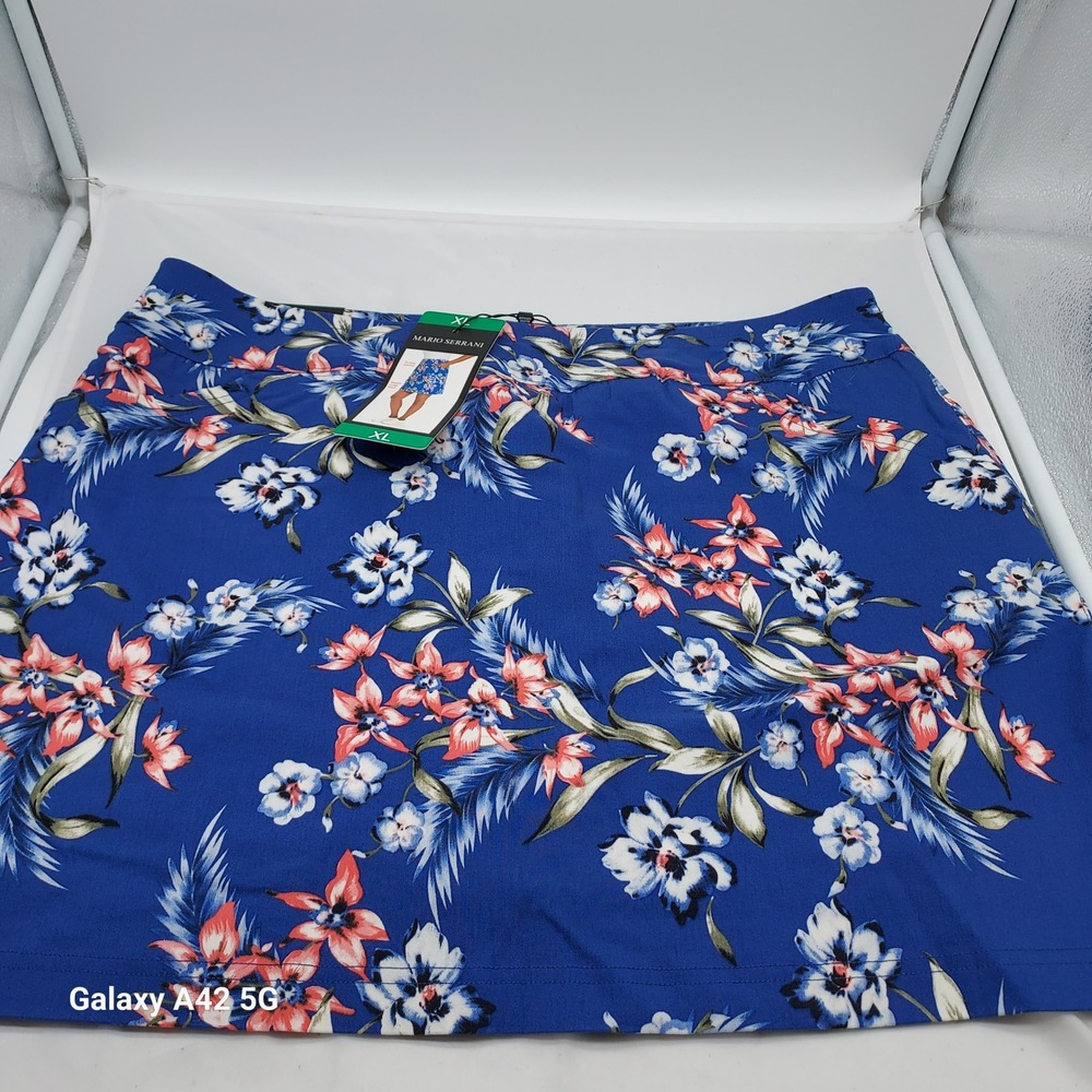 Mario Serrani Italy Floral Comfort Stretch‎ Skort Blue Tropical Tummy Control XL